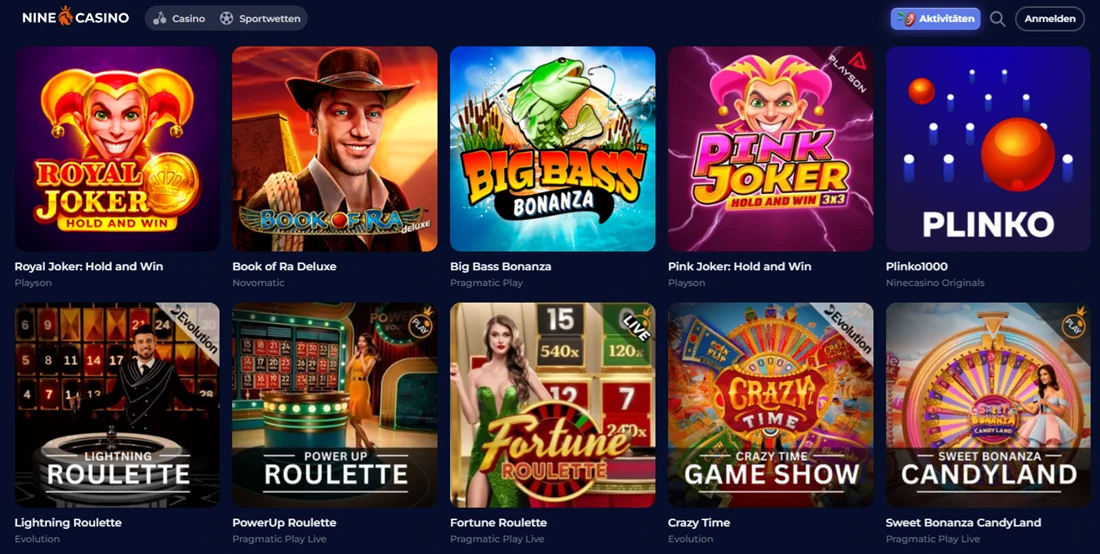 Bonus Rada mit beliebten Spielen Nine Casino